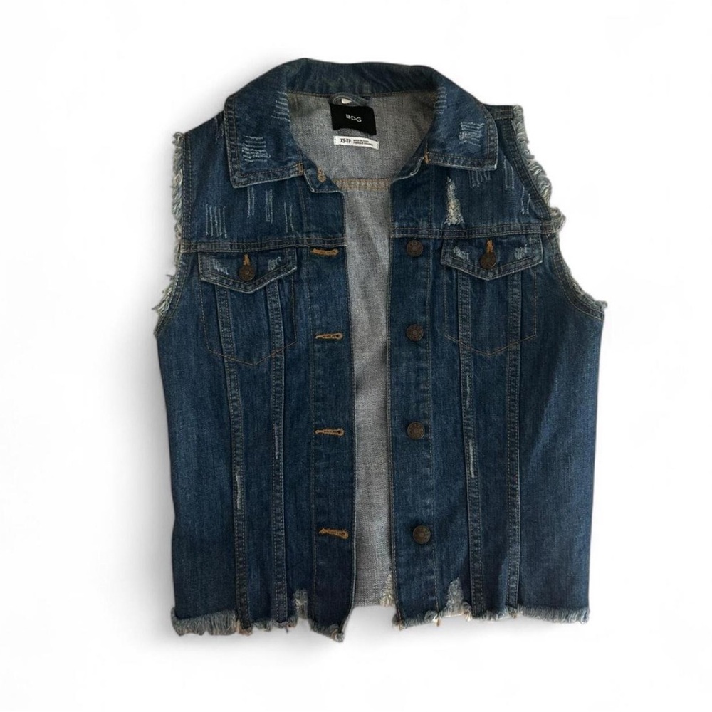 BDG Blue Denim Raw Hem Vest Size XS Fits S/M Y2K Grunge Indie